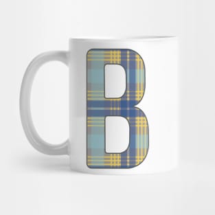 Monogram Letter B, Blue, Yellow and Grey Scottish Tartan Style Typography Design Mug